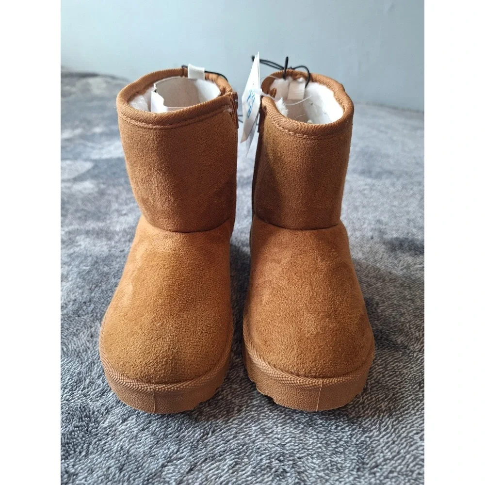 2‎ Pair Faux Suede Boots Girls 7/8 Brown Black Side Zip Lined Cozy Comfort Style